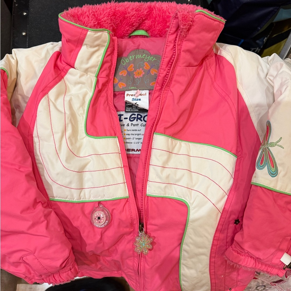 Obermeyer girls ski snow Puffer Jacket in Pink and Cream